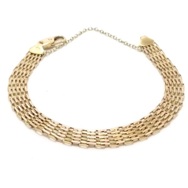 9ct Gold 5 Row Paper Link Bracelet With Safety Chain
