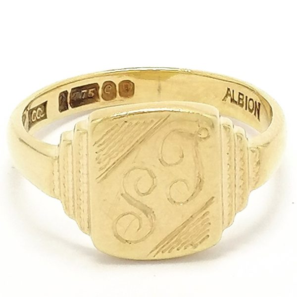 Vintage 9ct Gold Engraved SJ Signet Ring