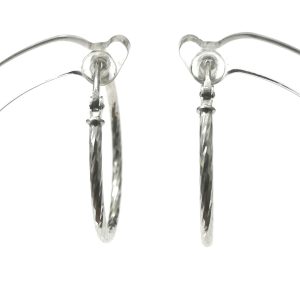 9ct White Gold Diamond Cut Fancy Hoop Earrings