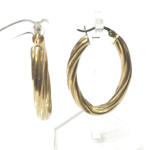 9ct Gold Twisted Oval Hoop Earrings