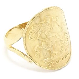 9ct Gold Curved St George & The Dragon Medallion Ring