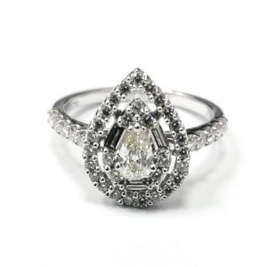 9ct White Gold Pear Shaped Halo Diamond Cluster Ring