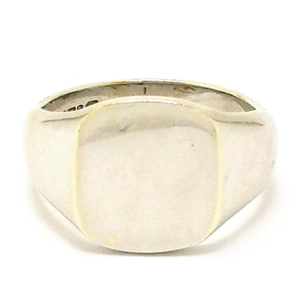 9ct White Gold Plain Cushion Shaped Signet Ring
