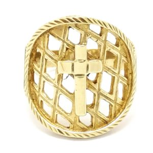 9ct Gold Round Cut Out Design Cross Ring