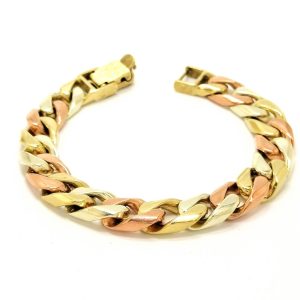 9ct 3 Colour Gold Curb Link Bracelet 65.6g