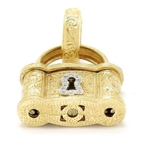 9ct Gold Fancy Stone Set Patterned Lock Pendant