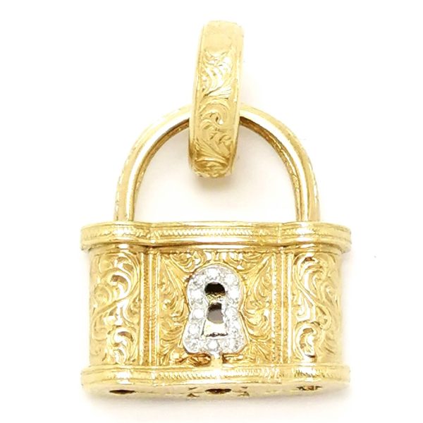 9ct Gold Fancy Stone Set Patterned Lock Pendant