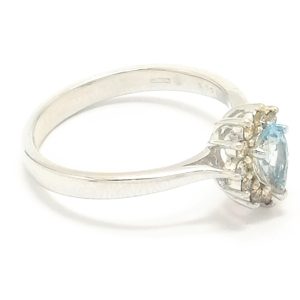 18ct White Gold Diamond & Aquamarine Ring .20ct