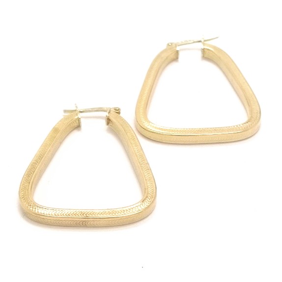 9ct Gold Triangular Shaped Patterned Hoop Earrings