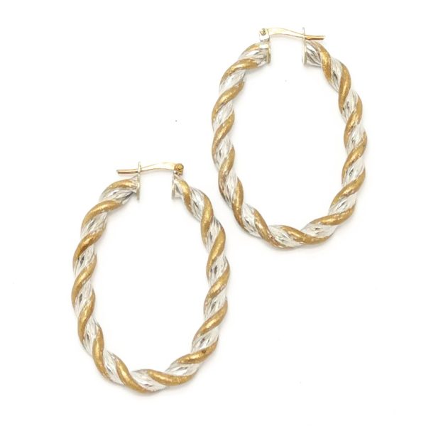 9ct Two Colour Gold Twist Hoop Earrings