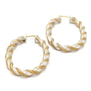 9ct Two Colour Gold Twist Hoop Earrings