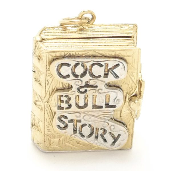 Vintage 9ct Gold Cock and Bull Book Pendant 1970