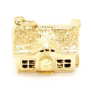 Vintage 9ct Gold Thatched Cottage Charm With Heart & Arrow On The Side