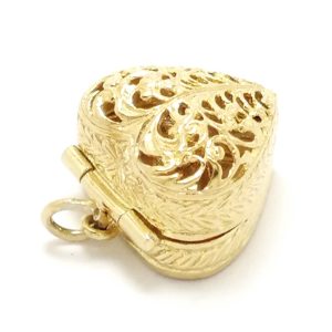 Vintage 9ct Gold Hinged Heart Ring Box Charm 1966
