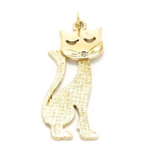 9ct Gold Cat Charm With Stone Set Nose