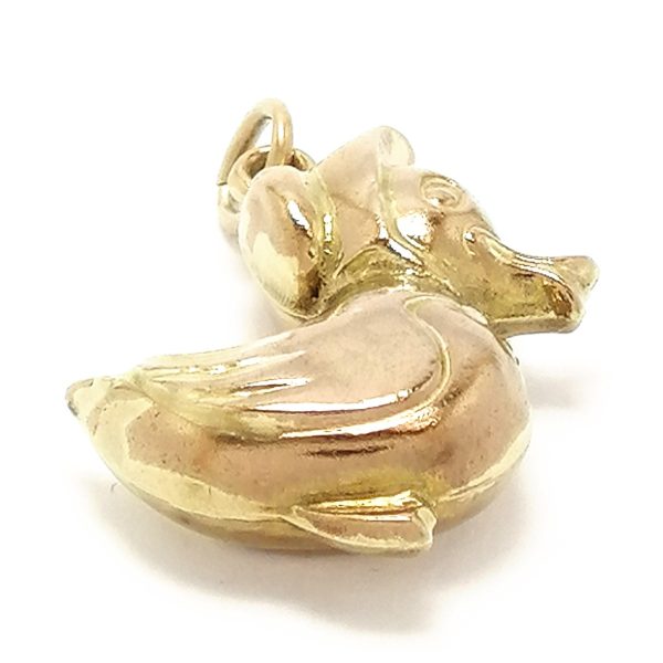 Vintage 9ct Gold Duck in Bonnet Charm 1976