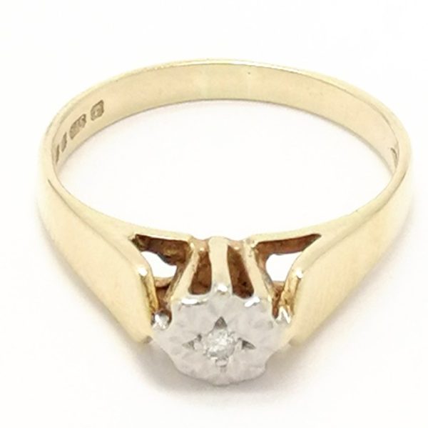 Vintage 9ct Gold Diamond Single Stone Illusion Set Ring