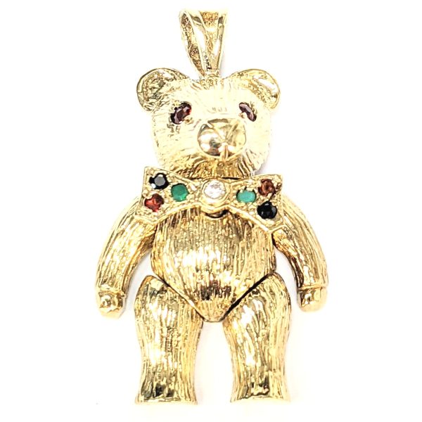 9ct Gold Stone Set Animated Bear Pendant