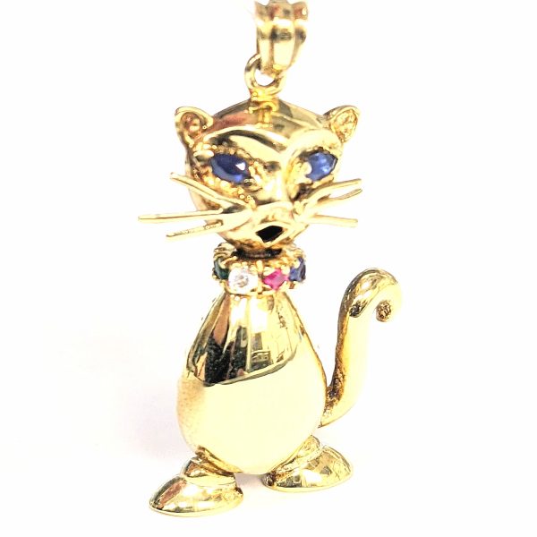 9ct Gold Stone Set Cat Pendant