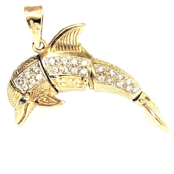 9ct Gold Stone Set Animated Dolphin Pendant