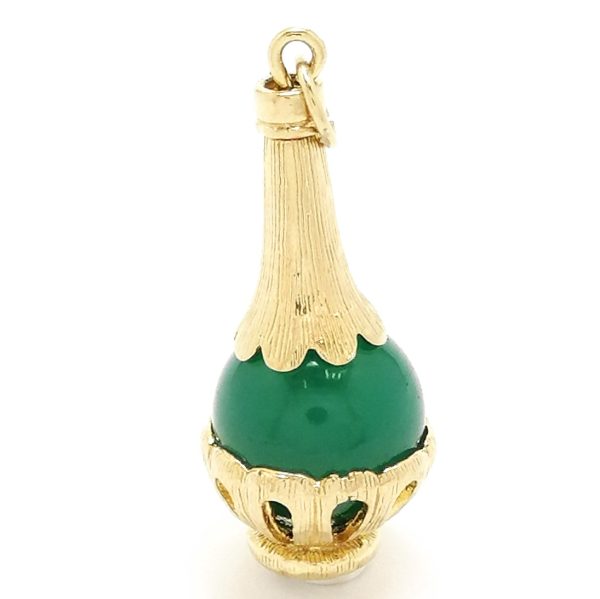 Vintage 9ct gold Green Glass bottle Charm 1970