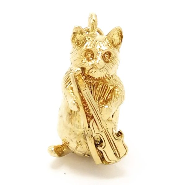 Vintage 9ct Gold Solid Cat & Fiddle Charm 1967