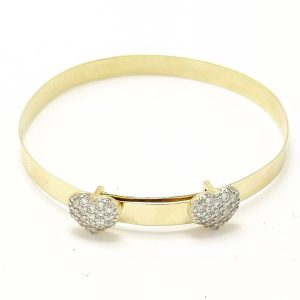 9ct Gold Cubic Zirconia Heart Expandable Baby Bangle