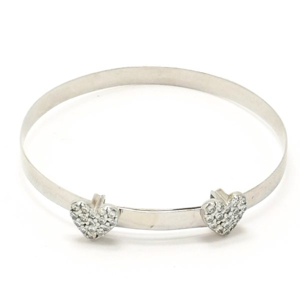 9ct White Gold Cubic Zirconia Heart Expandable Baby Bangle