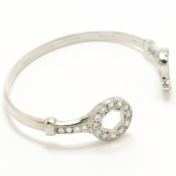 9ct White Gold Cubic Zirconia Childs Spanner Torque Bangle