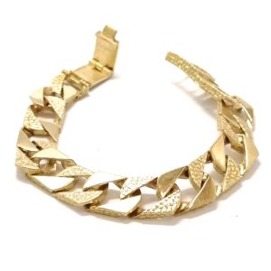 9ct Gold Patterned & Plain Curb Link Child's Bracelet.