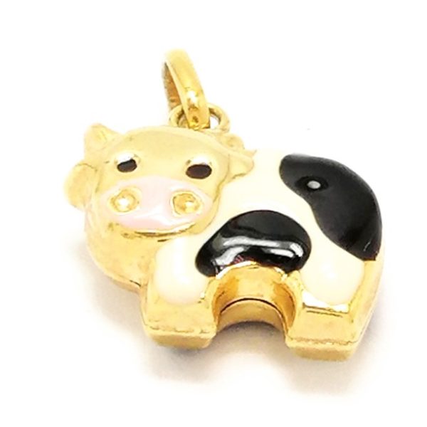 9ct Gold Hollow Enamelled Cow Charm