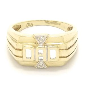 9ct Gold Dad Ring With Diamond Detail