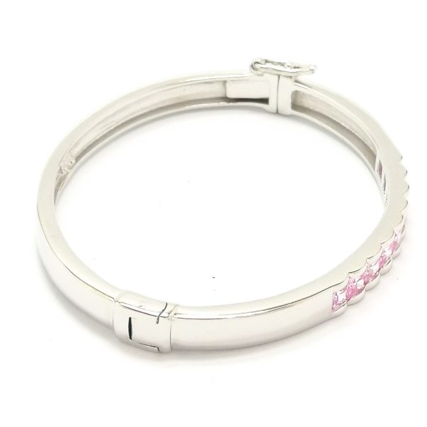 Silver 9 Stone Pink Cubic Zirconia Baby Bangle
