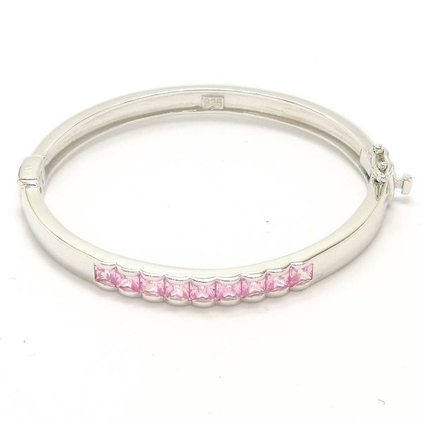 Silver 9 Stone Pink Cubic Zirconia Baby Bangle