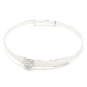 Silver Identity Expandable Baby Bangle With Cubic Zirconia Stones