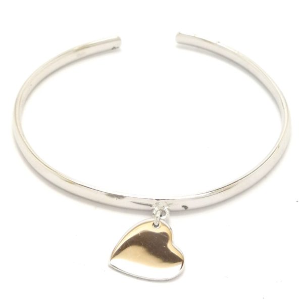 Sliver Child's Torque Bangle With Heart Charm