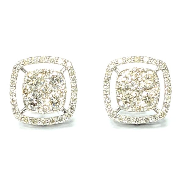 18ct White Gold Diamond Cluster Stud Earrings 1.20ct