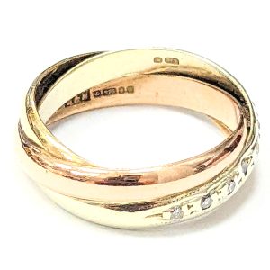 9ct 3 Coloured Gold Diamond Band Ring