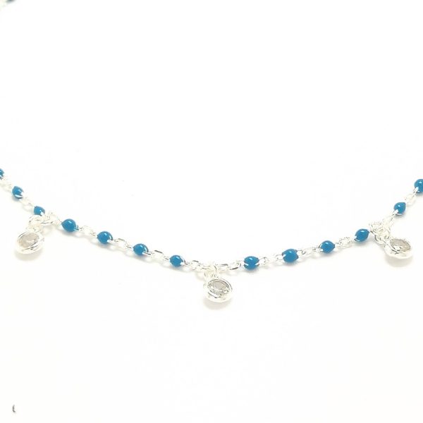 Silver Cubic Zirconia & Blue Bead Anklet