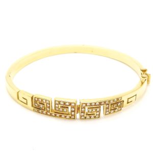 18ct Gold Diamond Greek Key Design Bangle