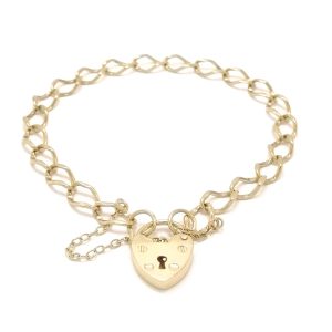 Vintage 9ct Gold Curb Charm Bracelet With Padlock & Safety Chain