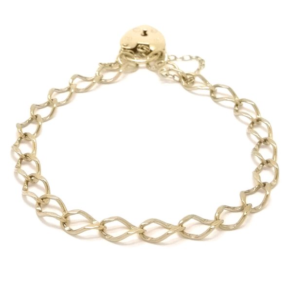 Vintage 9ct Gold Curb Charm Bracelet With Padlock & Safety Chain