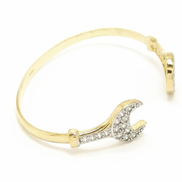 9ct Gold Cubic Zirconia Childs Spanner Torque Bangle