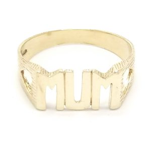 9ct Gold Mum Ring With A Heart On Each Shoulders