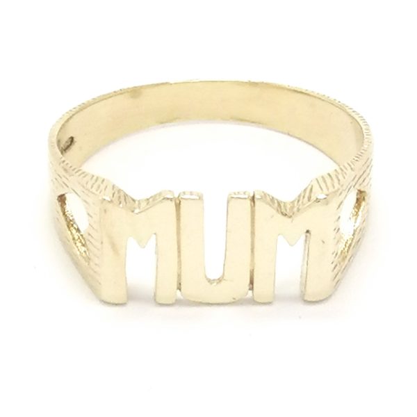 9ct Gold Mum Ring With A Heart On Each Shoulders