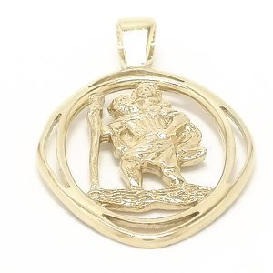 9ct Gold Oval Cut Out Design St Christopher Pendant