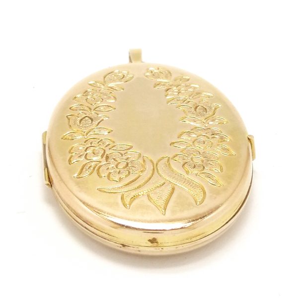 Vintage 9ct Gold Oval Floral Patterned Locket Pendant