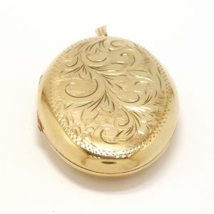Vintage 9ct Gold Oval Filigree Patterned Locket Pendant