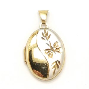 9ct Two Colour Gold Oval Butterfly Locket Pendant