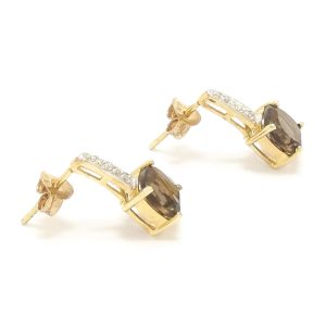 9ct Gold Smokey Quartz & Diamond Stud Earrings